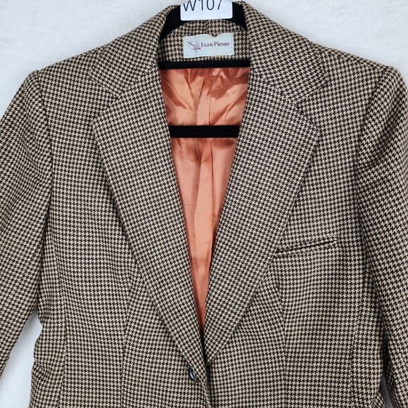 Vintage Evan Picone Womens Hounnd Tooth Blazer Brown/Tan Career Preppy SZ 8 - Picture 2 of 9
